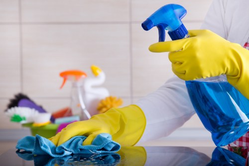 Cleaner working carefully on a carpeted room with extraction equipment